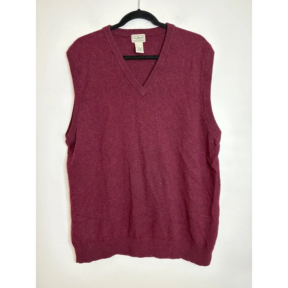LL Bean Mens XXL Lambswool V-Neck Sweater Vest Burgundy Maroon Red XXL-REG